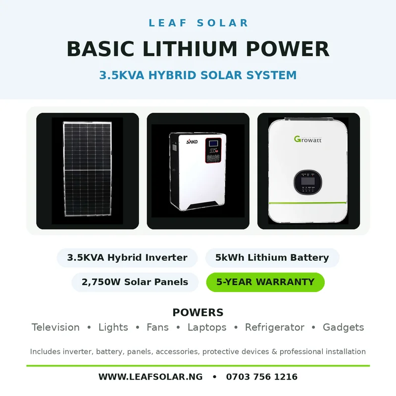 BASIC LITHIUM POWER — 3.5KVA Solar Package (5kWh Lithium)